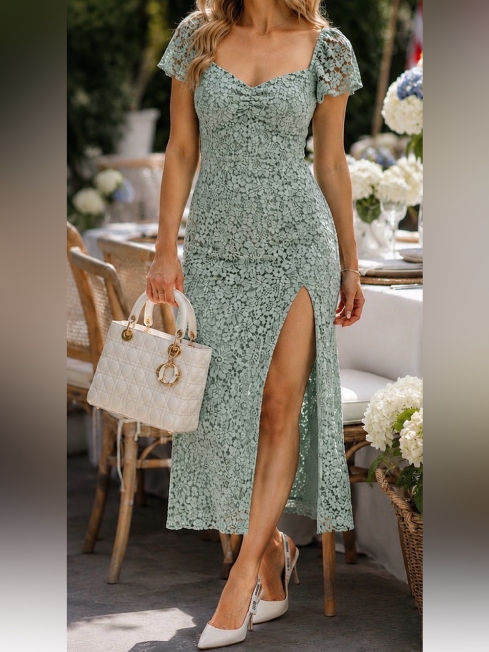 Zara Mint Green Lace Midi Dress